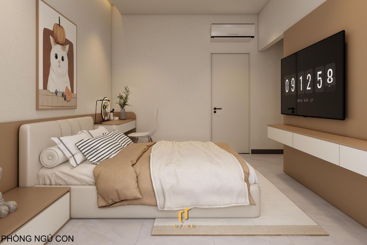 Nhà phố hiện đại 3 tầng - Không gian sống xanh, thoáng sáng giữa đô thị Phòng ngủ con tối giản nhà anh Hiệu