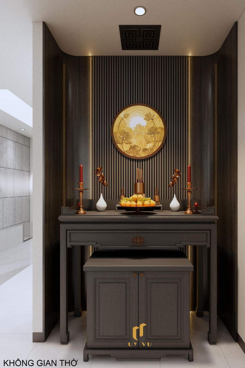 Nhà phố hiện đại 3 tầng - Không gian sống xanh, thoáng sáng giữa đô thị Không gian thờ nhà anh Hiệu - Phước Lý