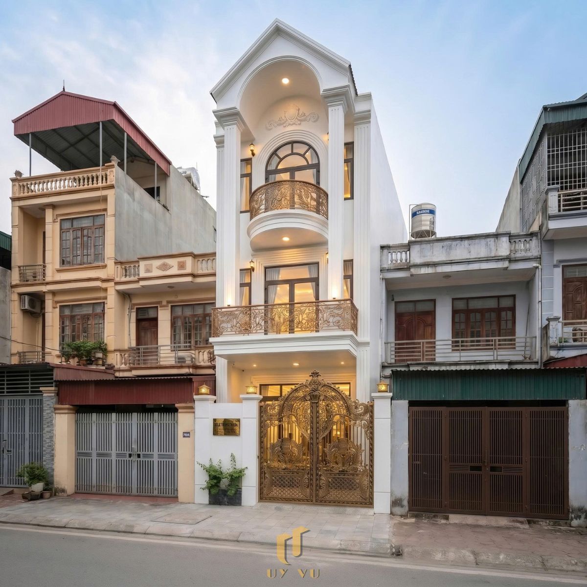 Sang trọng & đẳng cấp với mẫu nhà phố cổ điển 3 tầng - anh Hưng Phối cảnh mặt tiền nhà phố cổ điển của anh Hưng