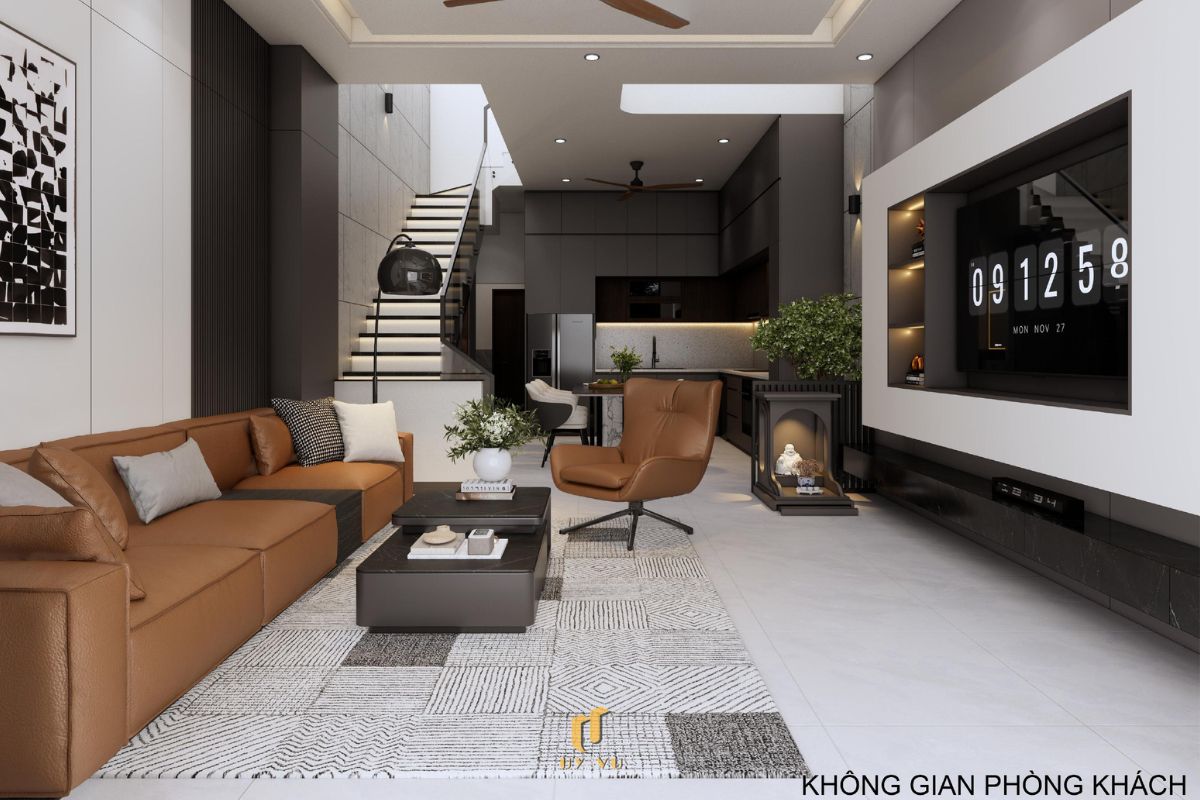 Nhà phố hiện đại 3 tầng - Không gian sống xanh, thoáng sáng giữa đô thị Phòng khách nhà anh Hiệu - Phước Lý