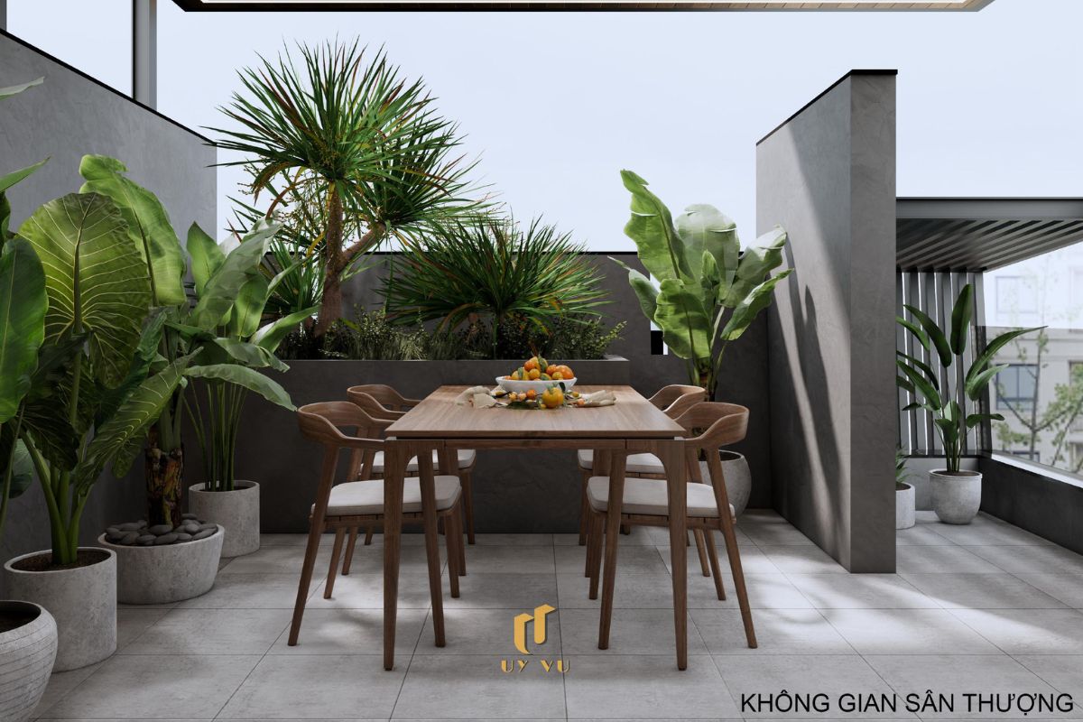 Nhà phố hiện đại 3 tầng - Không gian sống xanh, thoáng sáng giữa đô thị Không gian sân thượng nhà anh Hiệu - Phước Lý