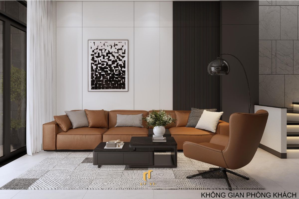 Nhà phố hiện đại 3 tầng - Không gian sống xanh, thoáng sáng giữa đô thị Phòng khách hiện đại nhà anh Hiệu - Phước Lý