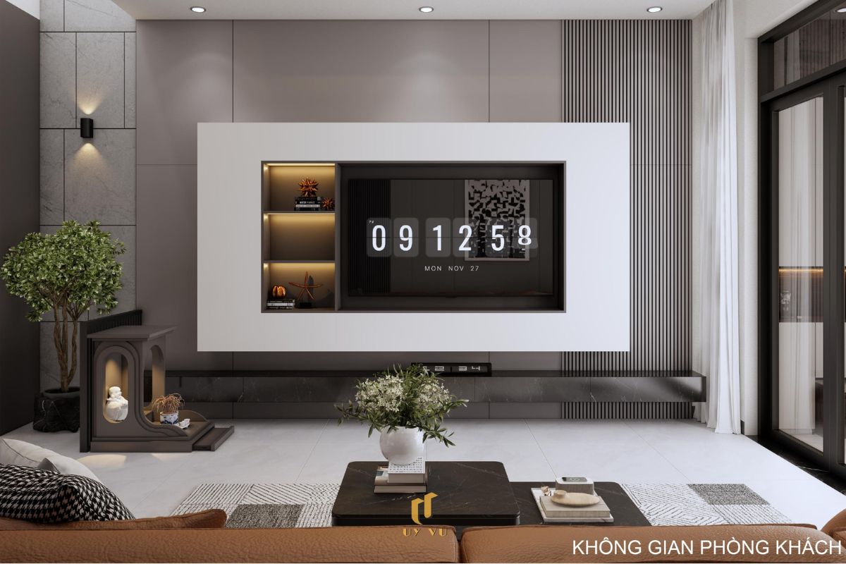 Nhà phố hiện đại 3 tầng - Không gian sống xanh, thoáng sáng giữa đô thị Phòng khách tinh tế nhà anh Hiệu - Phước Lý