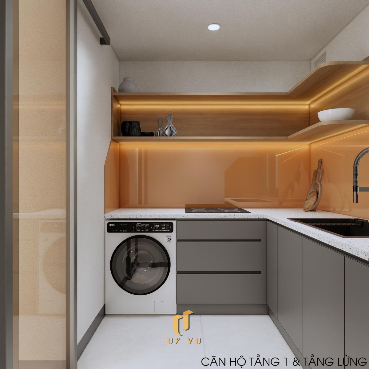 Khám phá căn hộ hiện đại của anh Lực - Đà Nẵng Khu bếp căn hộ tầng 1, tầng lửng nhà anh Lực