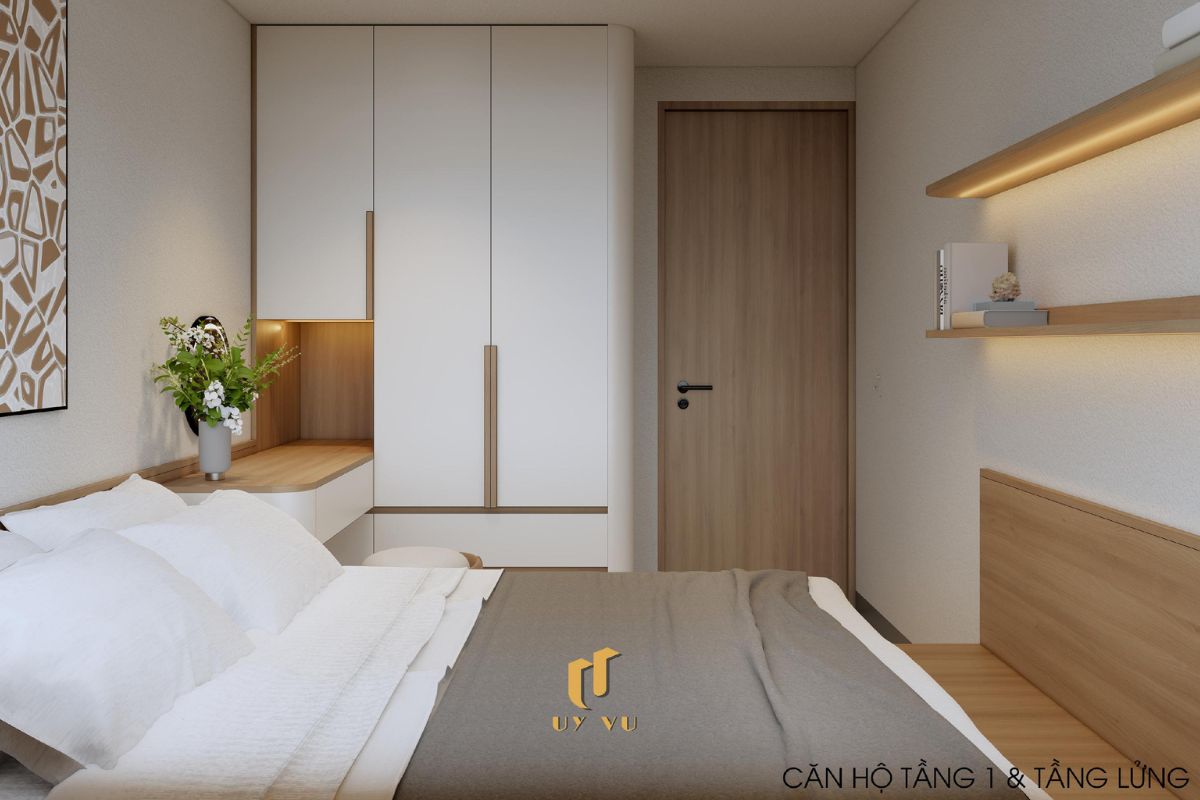 Khám phá căn hộ hiện đại của anh Lực - Đà Nẵng Phòng ngủ tối giản căn hộ tầng 1, tầng lửng nhà anh Việt