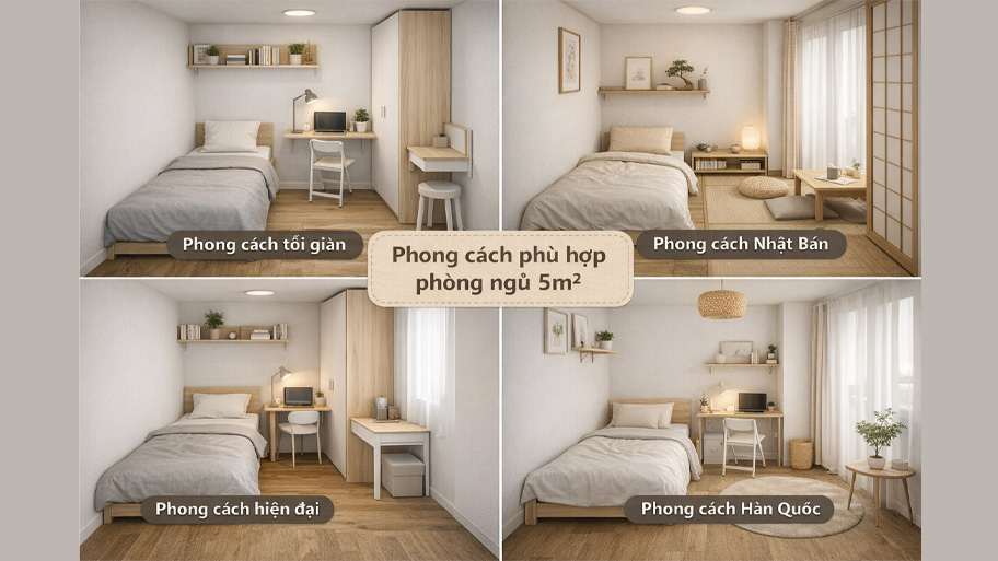 Các phong cách thiết kế phù hợp phòng ngủ 5m2