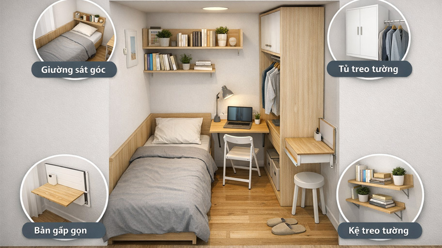 Cách bố trí nội thất phòng 5m2 hợp lý