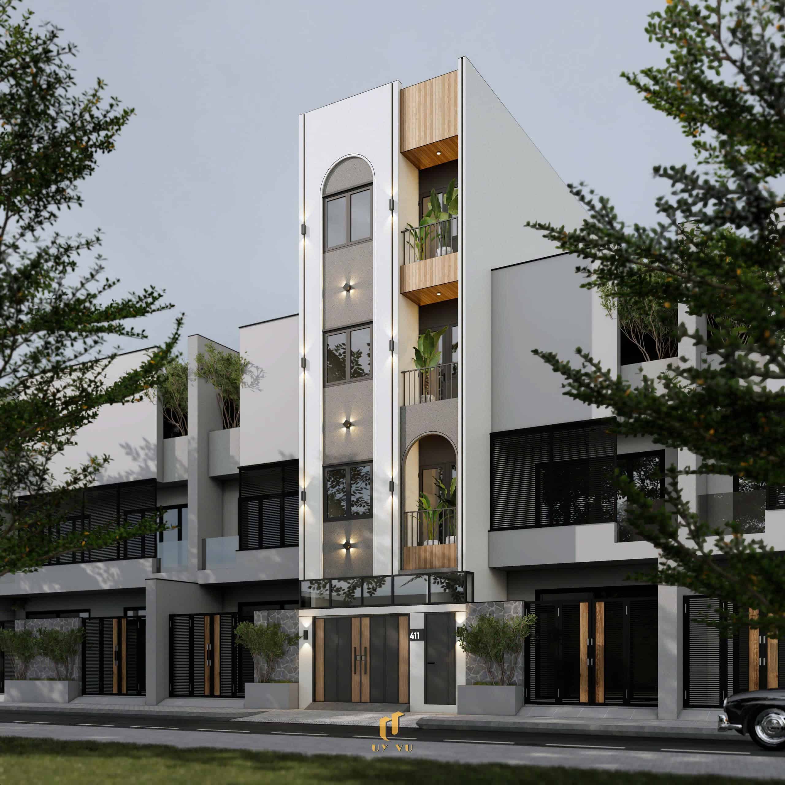 Mẫu căn hộ cho thuê đẹp với mặt tiền hiện đại và ban công xanh Phối cảnh mặt tiền căn hộ chị Thúy Đà Nẵng