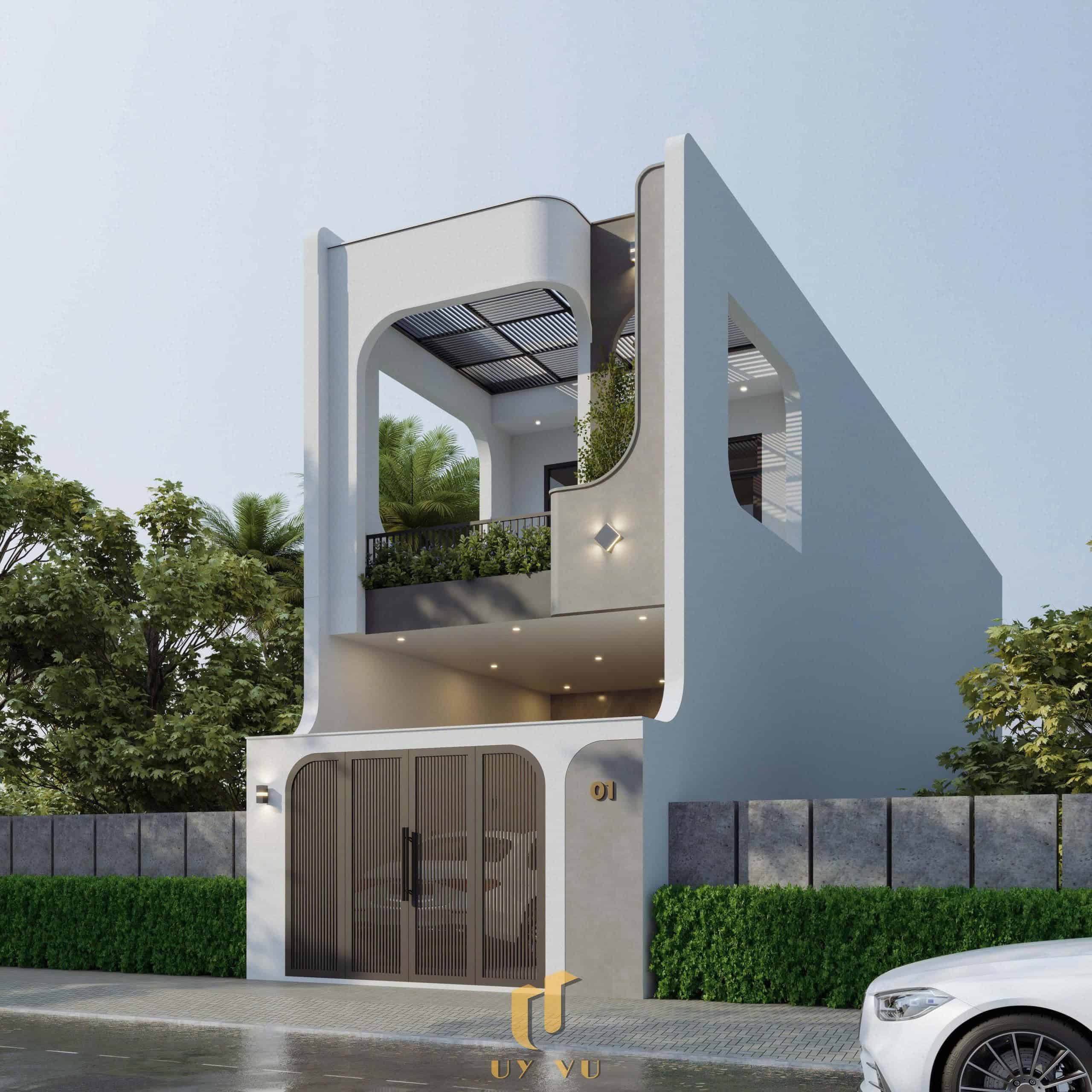 Nhà phố hiện đại - Khoảng sống mở, chạm đến sự thư thái mỗi ngày Phối cảnh mặt tiền nhà chị Hà Vinh