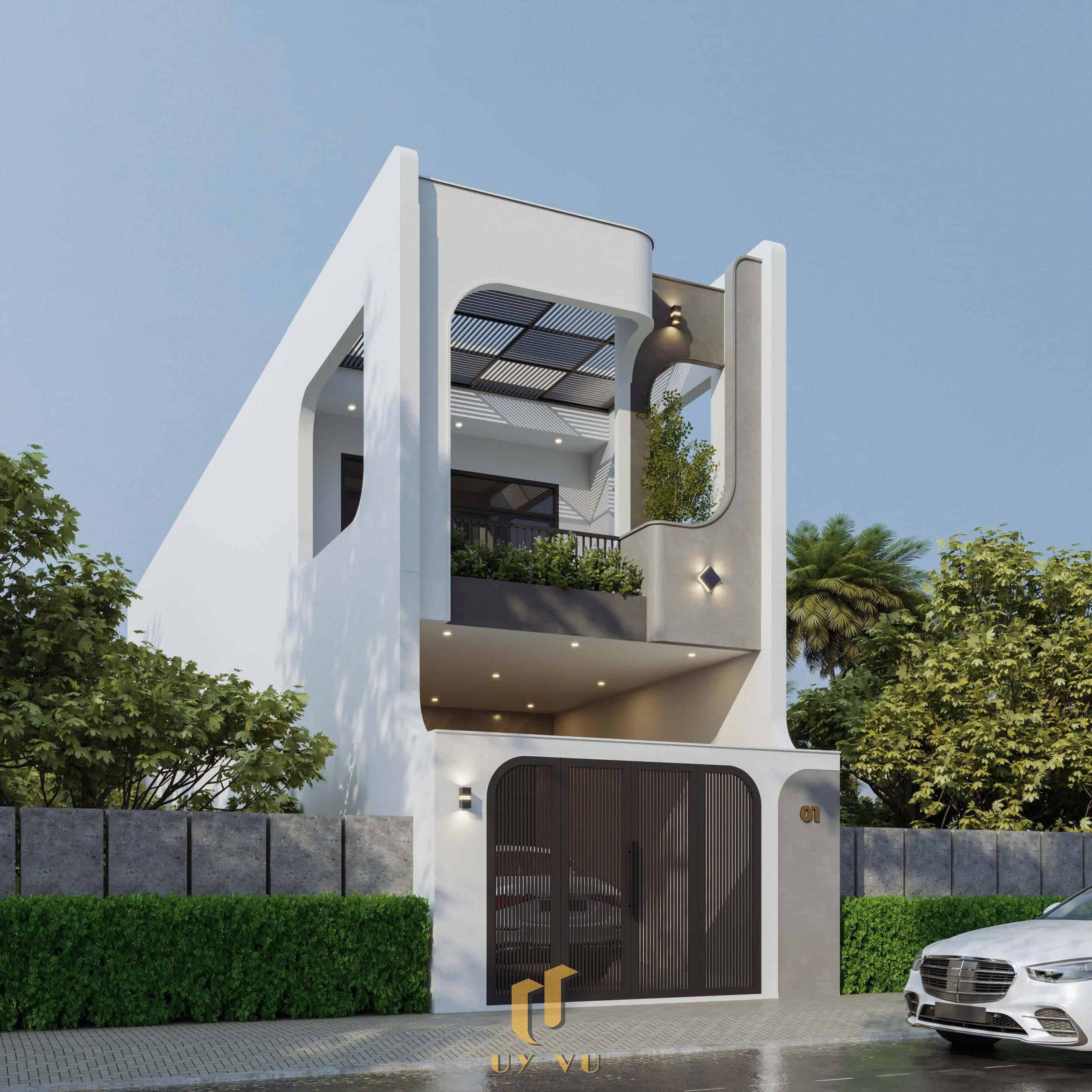 Nhà phố hiện đại - Khoảng sống mở, chạm đến sự thư thái mỗi ngày Phối cảnh mặt tiền nhà chị Hà Vinh