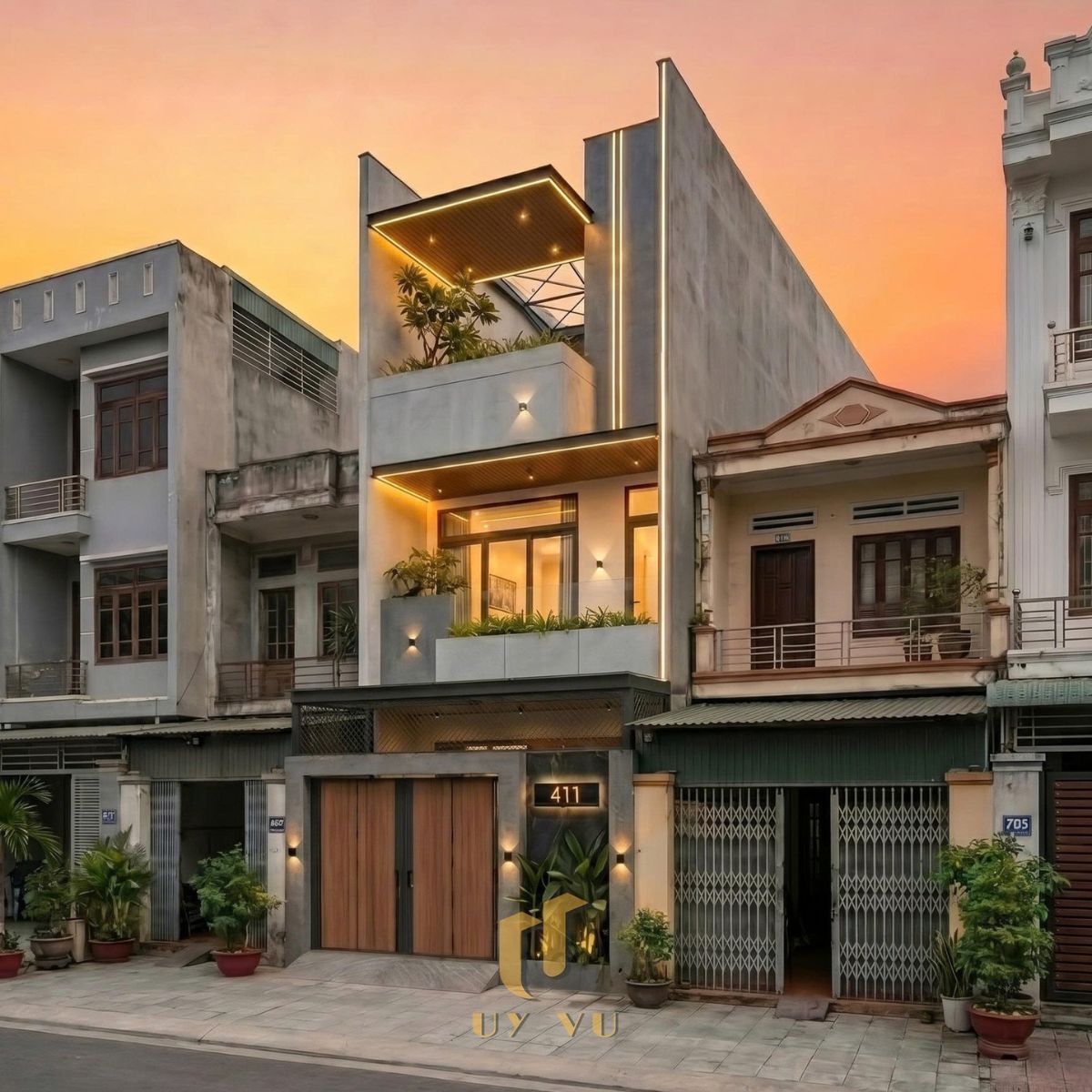 Kiến trúc hiện đại giữa lòng thành phố - Nhà chị Hằng Tam Kỳ Phối cảnh thiết kế mặt tiền nhà chị Hằng - Tam Kỳ
