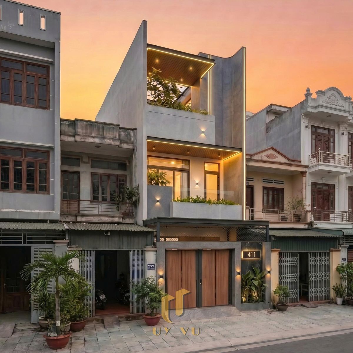 Kiến trúc hiện đại giữa lòng thành phố - Nhà chị Hằng Tam Kỳ Thiết kế mặt tiền nhà chị Hằng - Tam Kỳ
