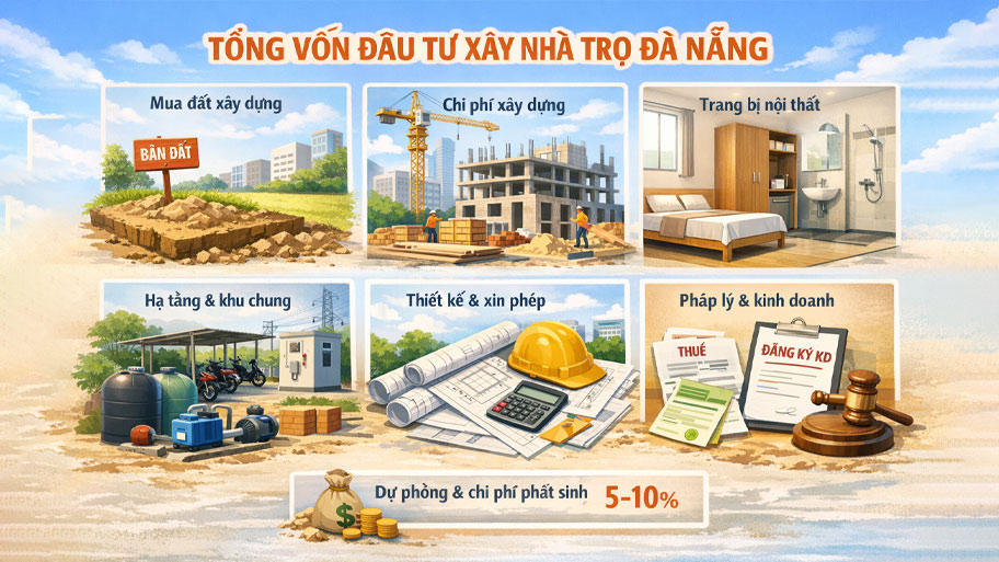 Giá xây nhà trọ Đà Nẵng là bao nhiêu tiền? Có đắt không? Tổng vốn đầu tư xây nhà trọ Đà Nẵng gồm những gì