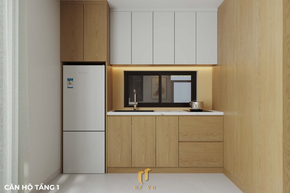 Căn hộ S's House mặt tiền 2 góc đẳng cấp giữa lòng Đà Nẵng Phòng bếp căn hộ tầng 1 nhà anh Sự