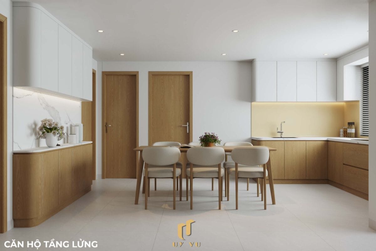Căn hộ S's House mặt tiền 2 góc đẳng cấp giữa lòng Đà Nẵng Phòng bếp căn hộ tầng lửng nhà anh Sự