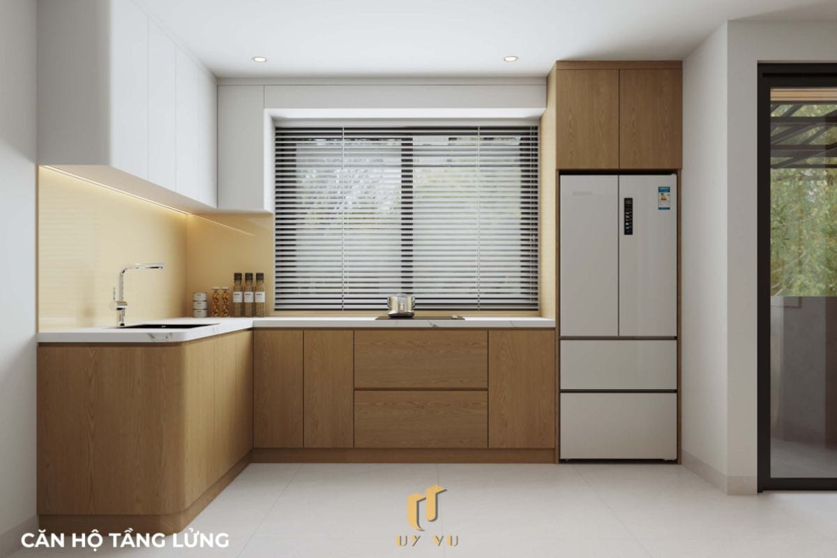 Căn hộ S's House mặt tiền 2 góc đẳng cấp giữa lòng Đà Nẵng Phòng bếp tiện nghi căn hộ tầng lửng nhà anh Sự