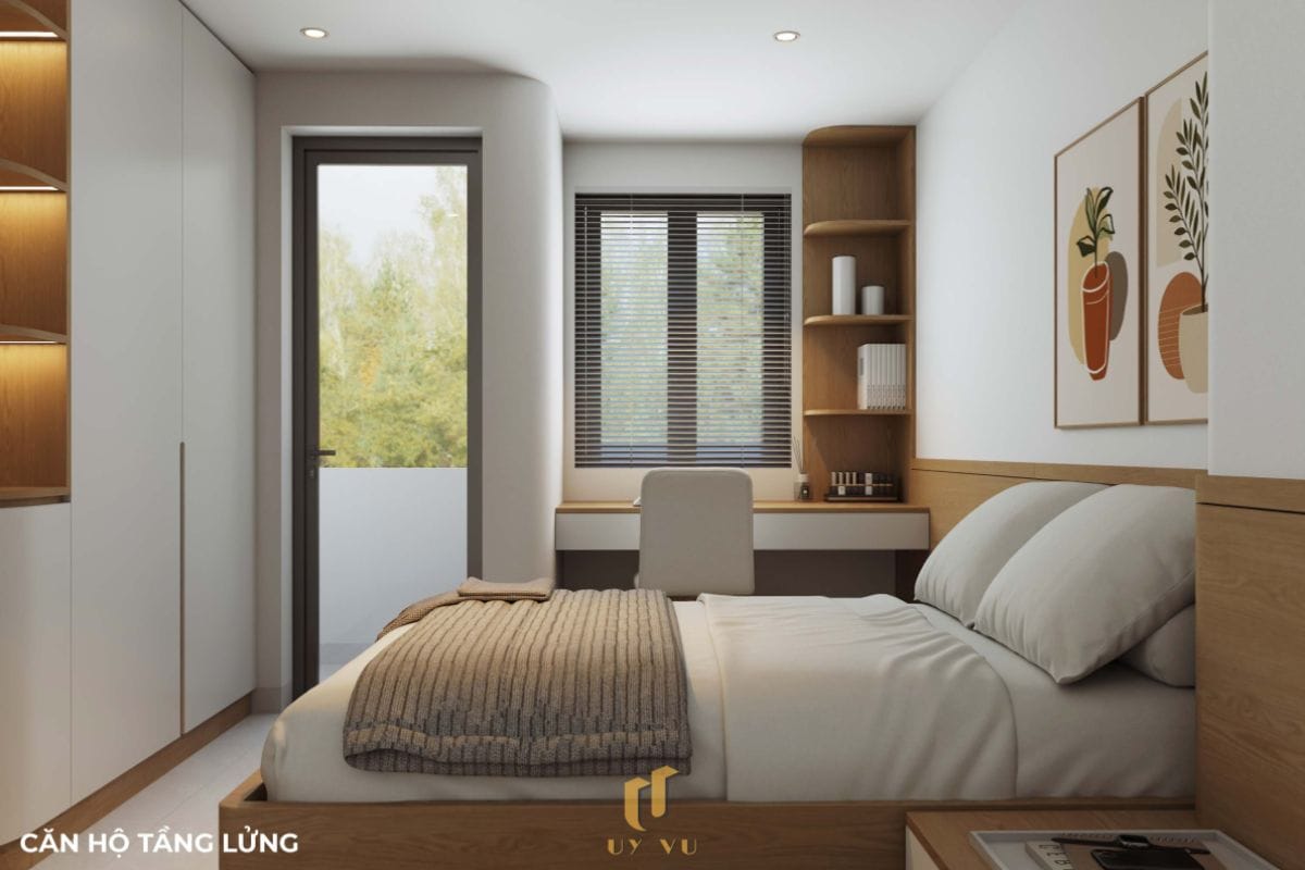 Căn hộ S's House mặt tiền 2 góc đẳng cấp giữa lòng Đà Nẵng Phòng ngủ thoáng mát căn hộ tầng lửng nhà anh Sự