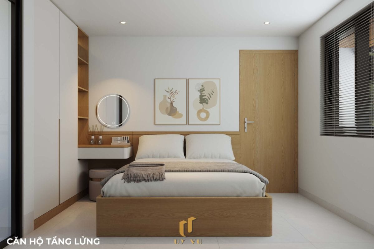 Căn hộ S's House mặt tiền 2 góc đẳng cấp giữa lòng Đà Nẵng Phòng ngủ ấm áp căn hộ tầng lửng nhà anh Sự