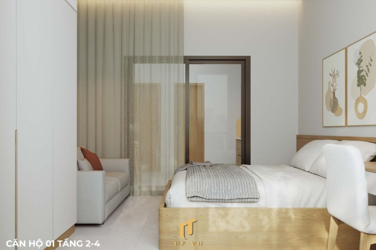 Căn hộ S's House mặt tiền 2 góc đẳng cấp giữa lòng Đà Nẵng Phòng ngủ trang nhã căn hộ 01 tầng 2-4 nhà anh Sự