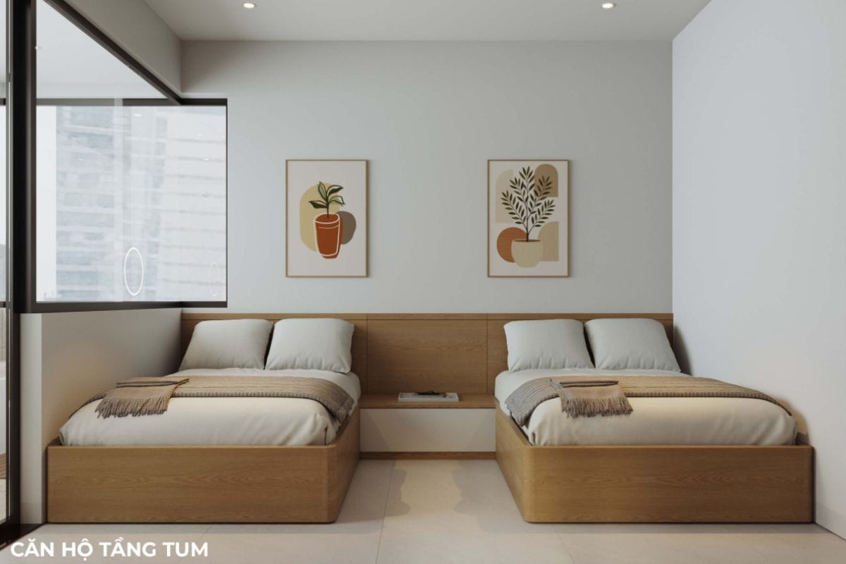Căn hộ S's House mặt tiền 2 góc đẳng cấp giữa lòng Đà Nẵng Phòng ngủ 2 giường đơn căn hộ tầng tum nhà anh Sự