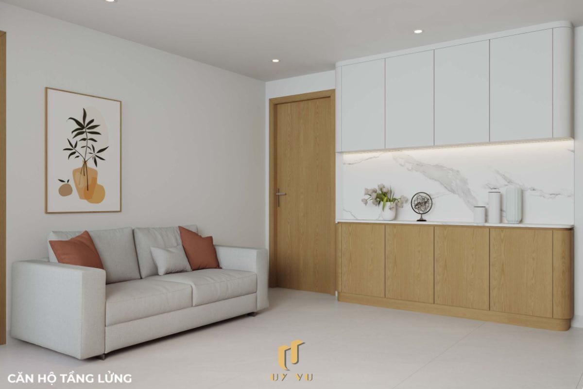 Căn hộ S's House mặt tiền 2 góc đẳng cấp giữa lòng Đà Nẵng Phòng khách căn hộ tầng lửng nhà anh Sự