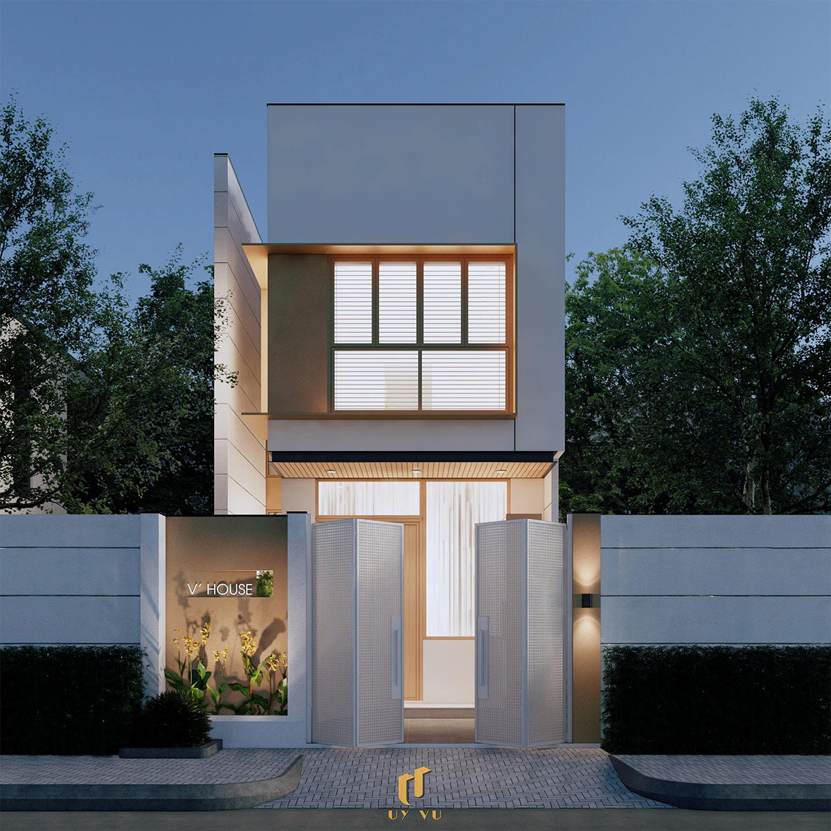 Mặt tiền chính diện căn V House của anh Vương