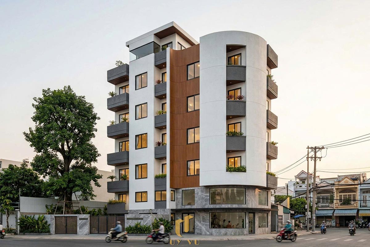 Căn hộ S's House mặt tiền 2 góc đẳng cấp giữa lòng Đà Nẵng Phối cảnh mặt tiền căn hộ dịch vụ S House hiện đại