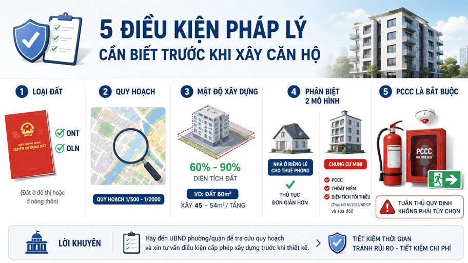 Điều kiện pháp lý cần biết trước khi xây căn hộ