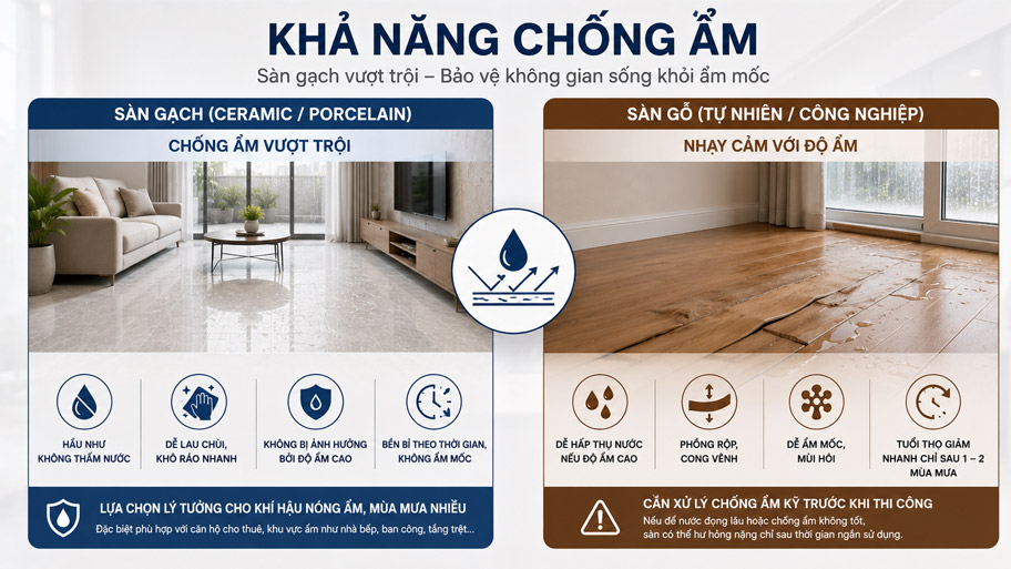 Khả năng chịu ấm giữa sàn gỗ và sàn gạch