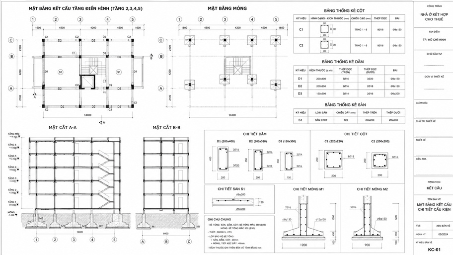 Mẫu bản vẽ kết cấu căn hộ cho thuê