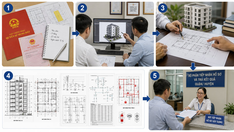 Quy trình lập bộ bản vẽ thiết kế căn hộ cho thuê