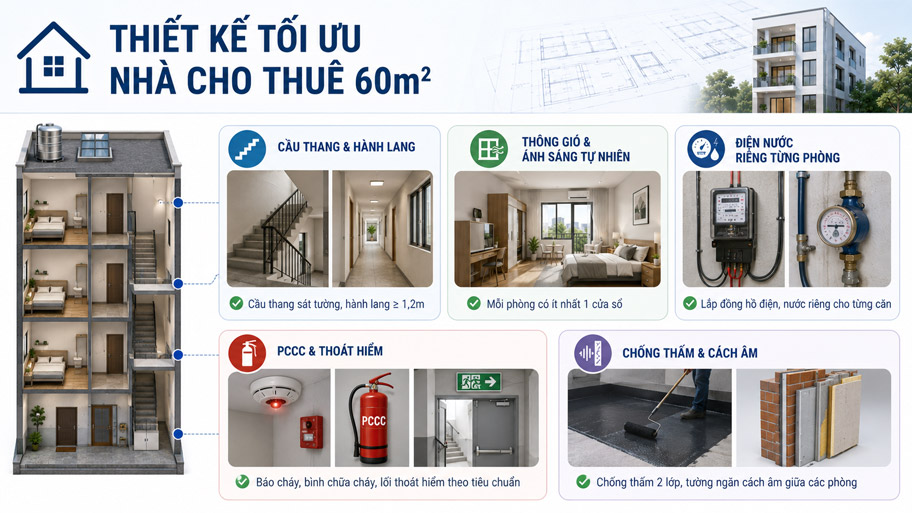 Thiết kế tối ưu nhà cho thuê 60m2