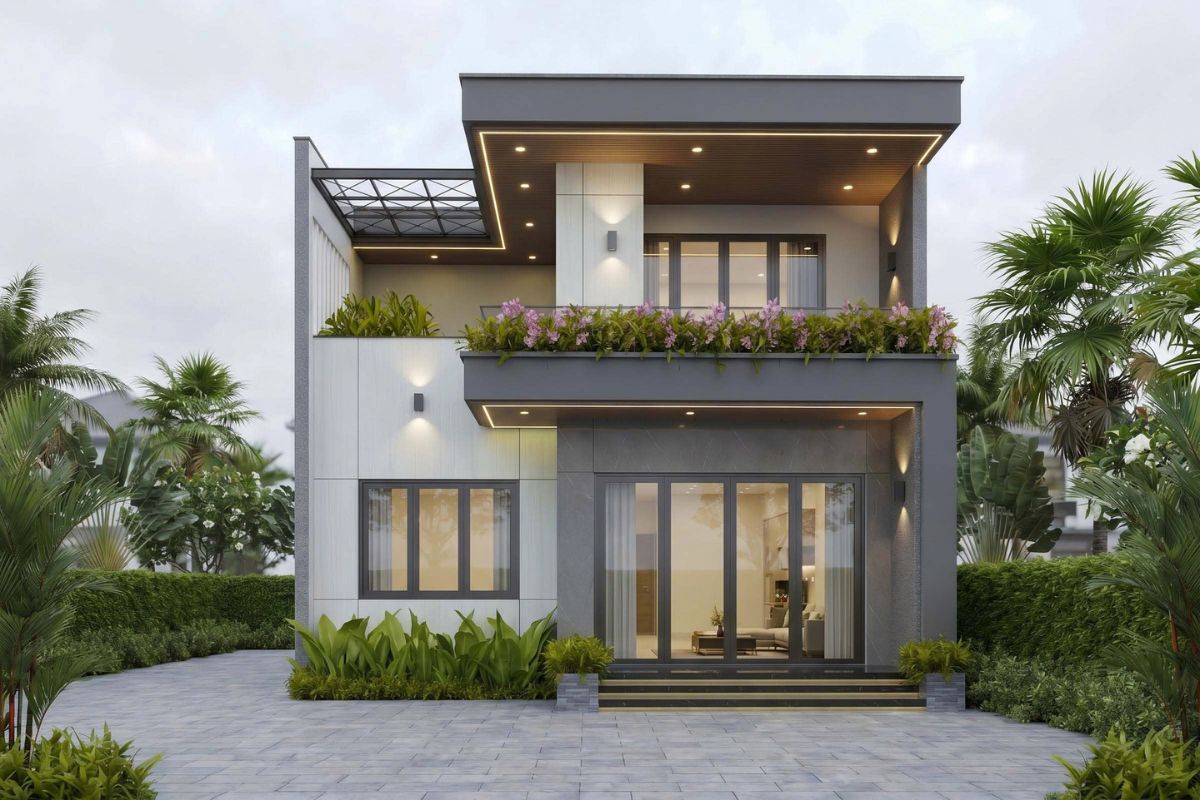 Dấu ấn kiến trúc hiện đại biệt thự anh Hóa - Hà Tĩnh Mặt tiền biệt thự anh Hóa - Hà Tĩnh