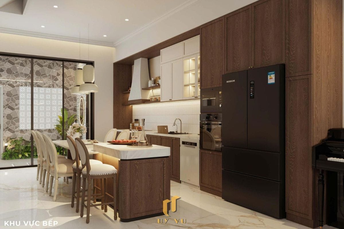 Sang trọng & đẳng cấp với mẫu nhà phố cổ điển 3 tầng - anh Hưng Khu vực bếp nhà anh Hưng Chị Thoa