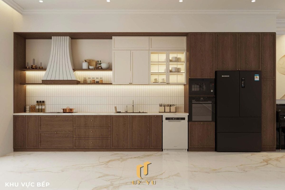 Sang trọng & đẳng cấp với mẫu nhà phố cổ điển 3 tầng - anh Hưng Phòng bếp tiện nghi nhà anh Hưng chị Thoa