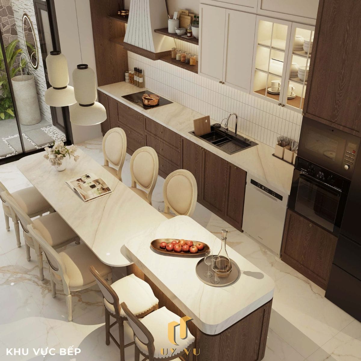 Sang trọng & đẳng cấp với mẫu nhà phố cổ điển 3 tầng - anh Hưng Khu bếp ấm cúng nhà anh Hưng chị Thoa