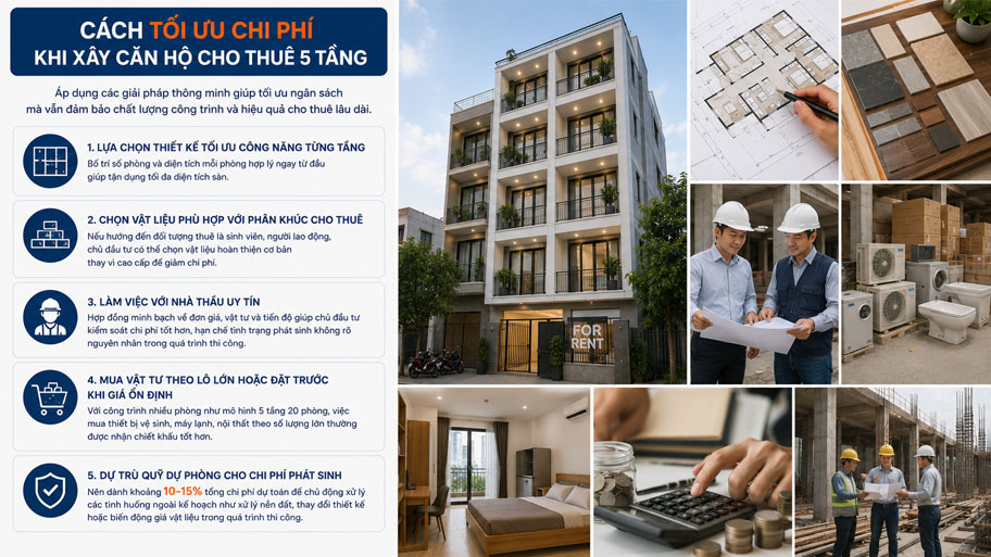 Cách tối ưu chi phí khi xây căn hộ cho thuê 5 tầng
