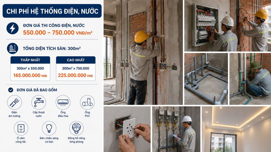 Chi phí hệ thống điện nước căn hộ 5 tầng