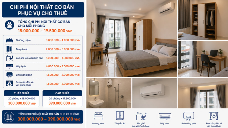 Chi phí nội thất cơ bản căn hộ 5 tầng