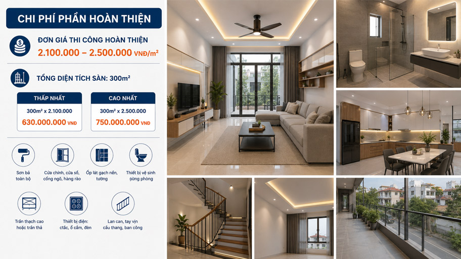 Chi phí thi công phần hoàn thiện căn hộ 5 tầng