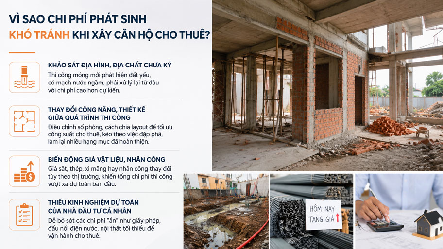 Lý do chi phí phát sinh khó tránh khi xây căn hộ cho thuê