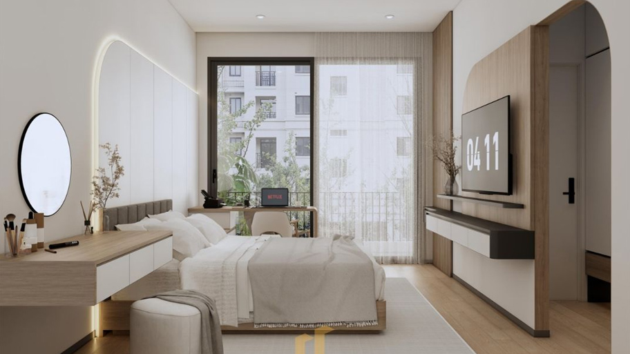 Mẫu rèm cửa phòng ngủ căn hộ cho thuê đẹp độc đáo
