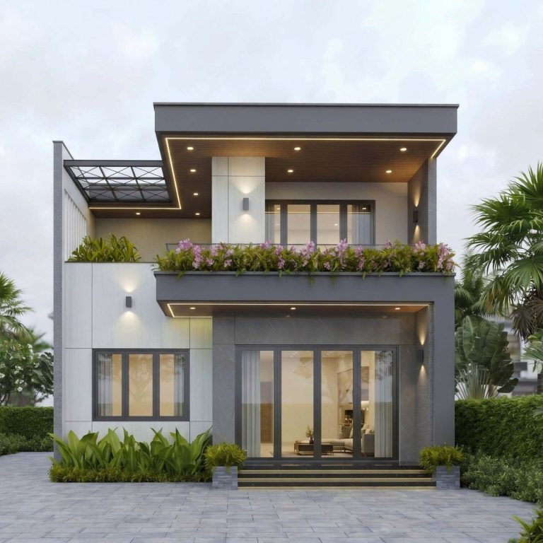 BÁO GIÁ XÂY DỰNG PHẦN THÔ TẠI ĐÀ NẴNG Phối cảnh thiết kế mặt tiền biệt thự anh Hóa - Hà Tĩnh