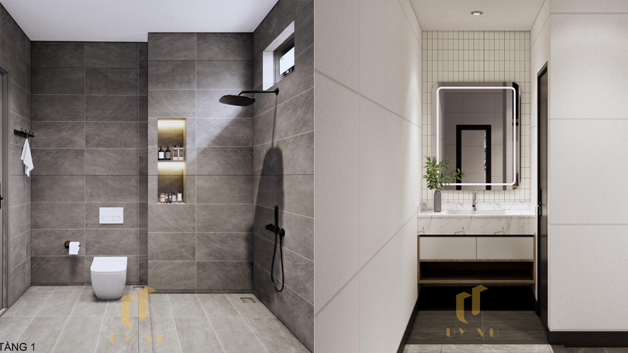 Bí quyết thiết kế phòng tắm căn hộ cho thuê hiện đại và bền đẹp Phòng tắm căn hộ cho thuê có lát gạch chống trượt