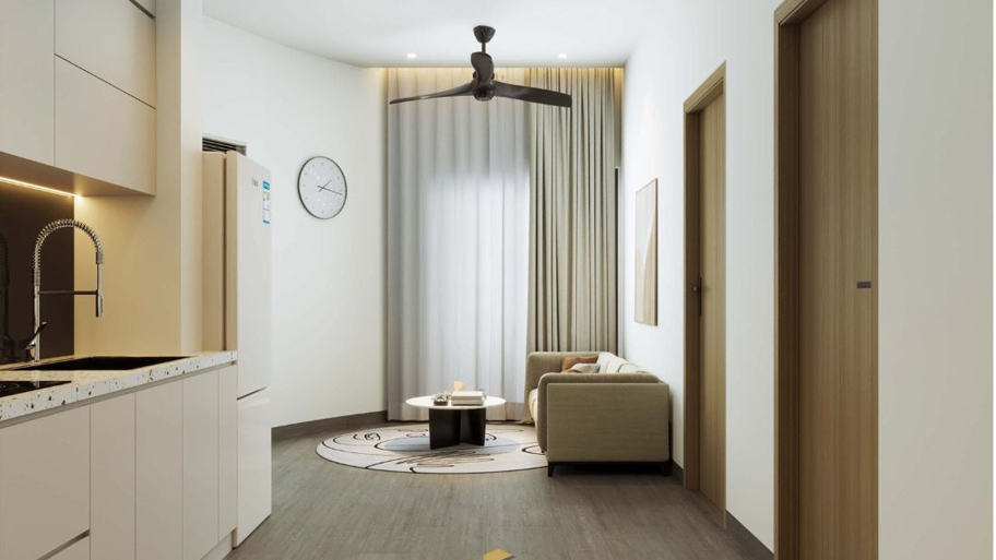 Rèm cửa 2 cánh trong phòng khách căn hộ cho thuê