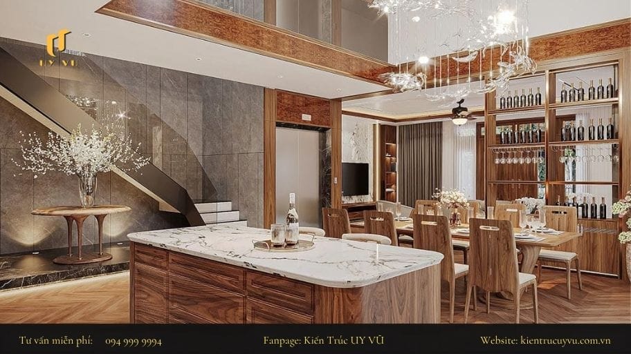 Vị trí bếp ở dưới cầu thang sẽ khó xử lý các vấn đề về ánh sáng cũng như khử mùi
