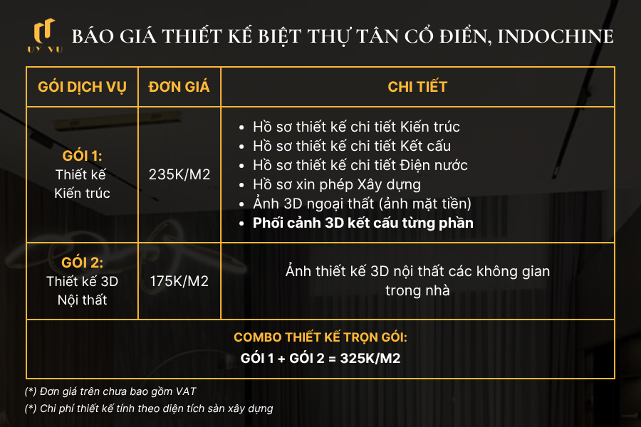 THIẾT KẾ THI CÔNG BIỆT THỰ biệt thự tân cổ điển indochine báo giá