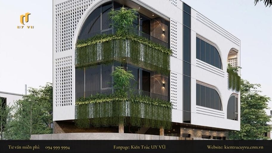 Thiết kế nên có khu vực để cây xanh ở mặt tiền để hạn chế ánh nắng trực tiếp