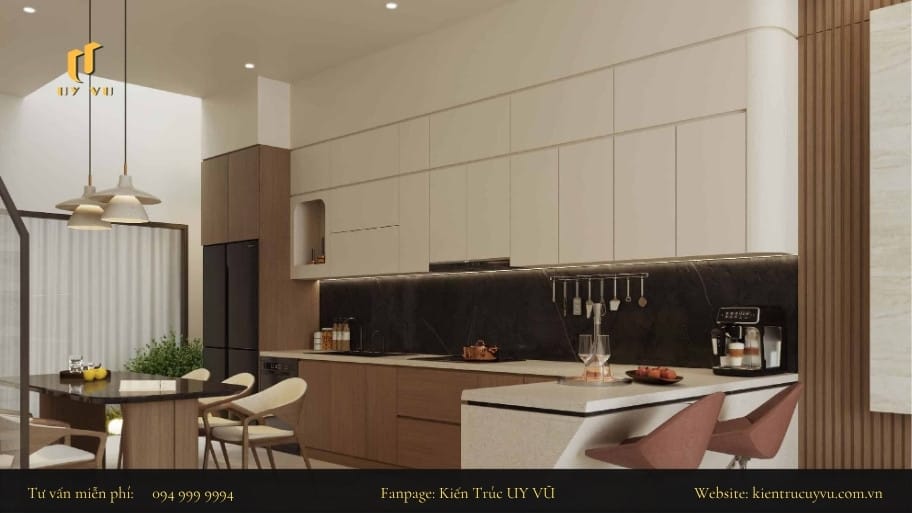 Vị trí khu bếp thường sẽ ở sau khu vực phòng khách để có sự kết nối