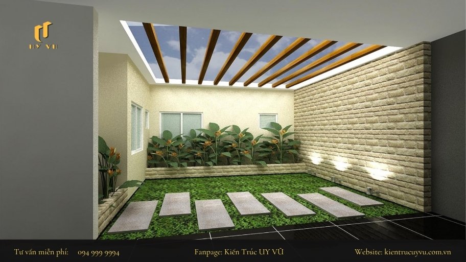 Thiết kế nhà hướng Bắc: Cách khắc phục nhược điểm bằng kiến trúc Giếng trời là thiết kế được xem như nguồn sáng thứ hai khi thiết kế nhà hướng Bắc